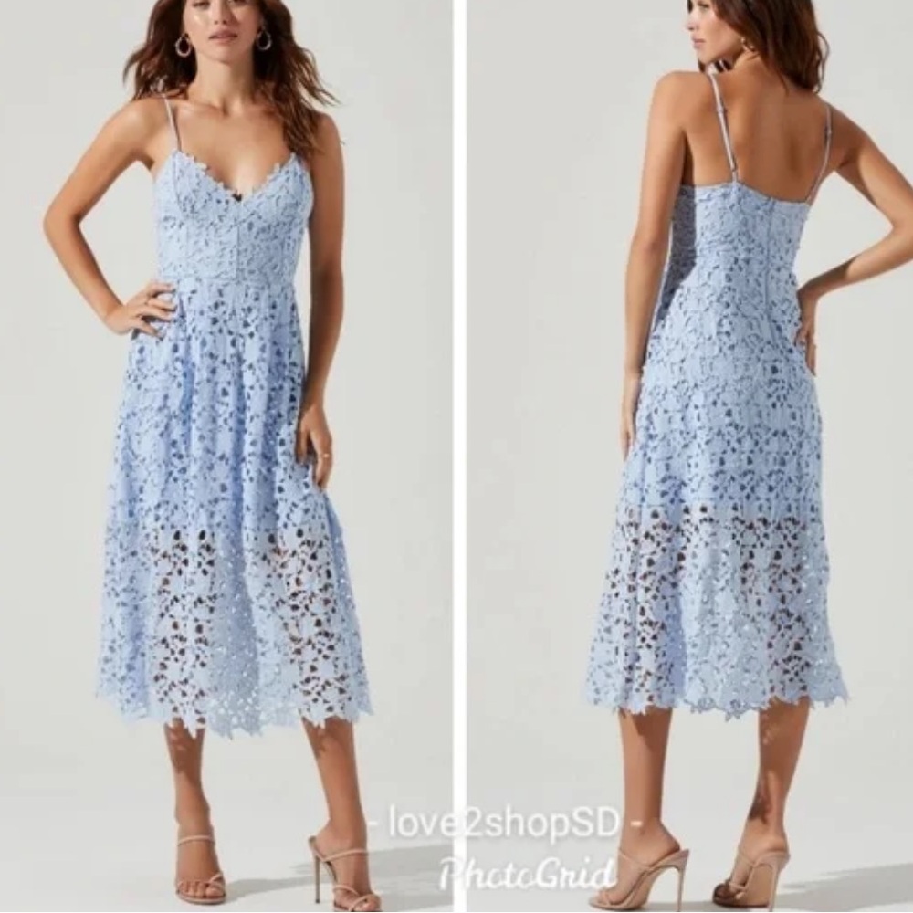 ASTR Lace A-Line Midi Dress in Periwinkle